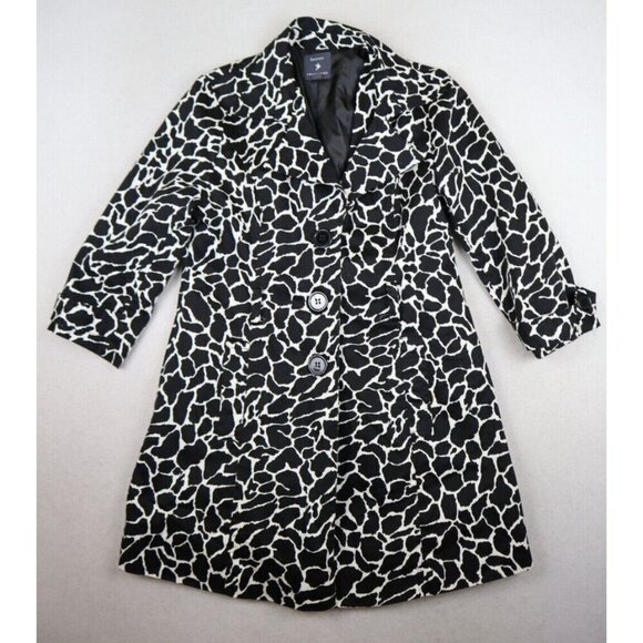 FOREVER 21 TWENTYONE - WOMEN'S BLACK & WHITE PRINT 3/4 SLEEVE TRENCH JACKET - L - Picture 1 of 9